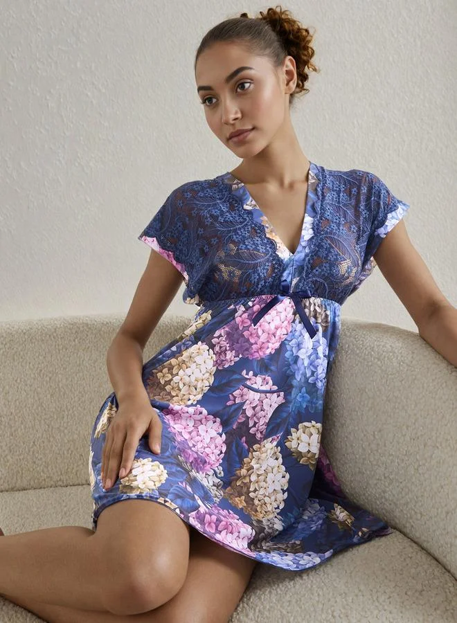 Splash FAV Floral Print Night Dress with Thongs