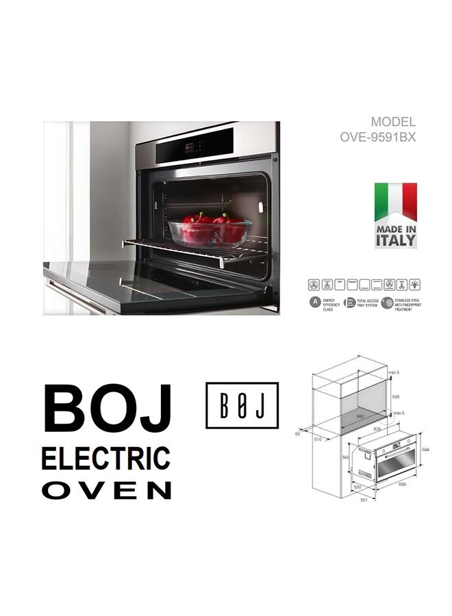 BOJ 90CM Built In Electric Oven OVE 9591BX 9Multi Function Cooker Full Glass Inner Door Black Glass Outer Door Fully Electric Oven Made In Italy - Image 5