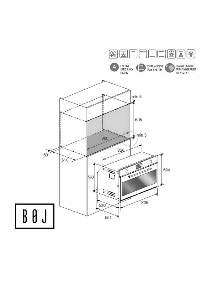 BOJ 90CM Built In Electric Oven OVE 9591BX 9Multi Function Cooker Full Glass Inner Door Black Glass Outer Door Fully Electric Oven Made In Italy - Image 3