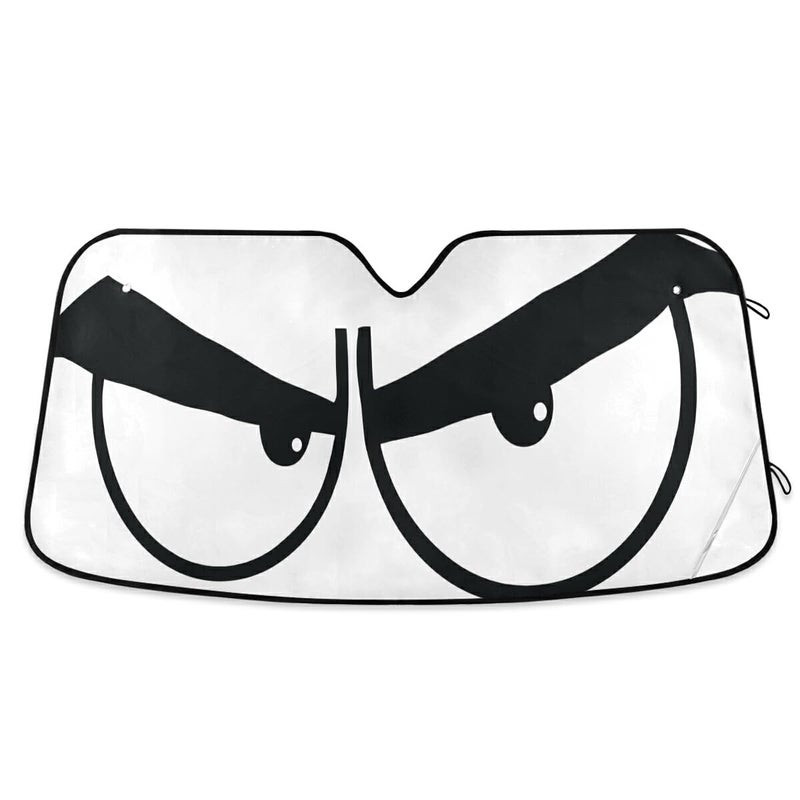 Bolaz Cartoon Eyes Car Front Windshield Sun Shade, Accordion Folding Auto Sunshade Blocks UV Rays Sun Visor Protector - Image 1
