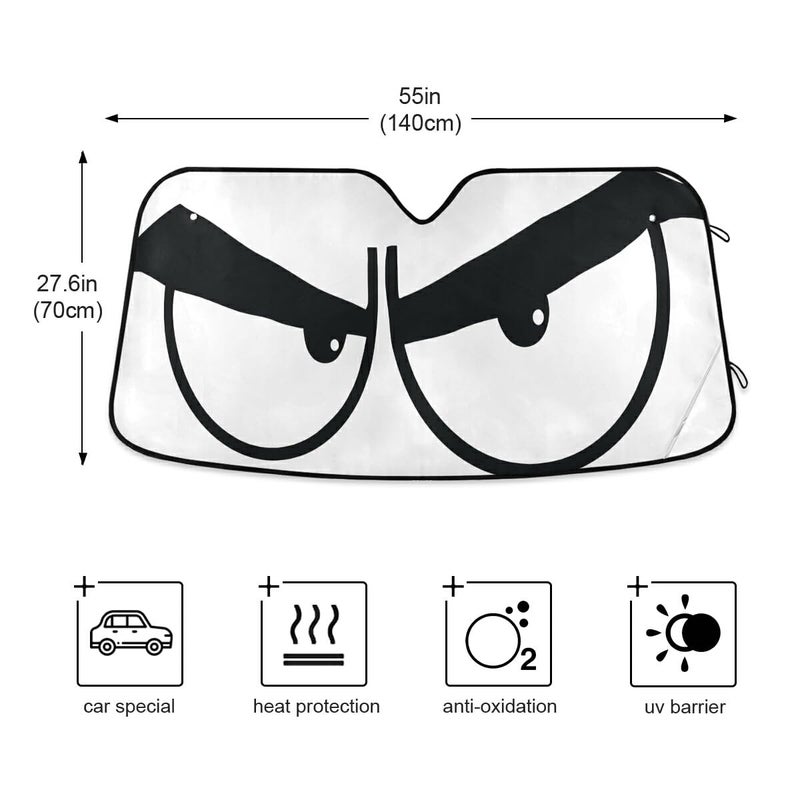 Bolaz Cartoon Eyes Car Front Windshield Sun Shade, Accordion Folding Auto Sunshade Blocks UV Rays Sun Visor Protector - Image 4