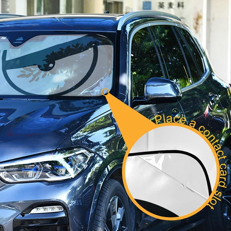 Bolaz Cartoon Eyes Car Front Windshield Sun Shade, Accordion Folding Auto Sunshade Blocks UV Rays Sun Visor Protector - Image 3