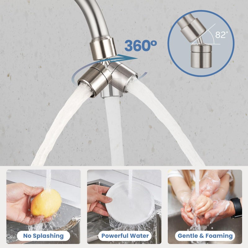 Airuida Wall Mount Kitchen Faucet with Sprayer Wall Mounted Kitchen Sink Faucet Double Cross Handles 360 Degree Swivel Spout Restaurant Mixer Tap Commercial 8 Inch Center Brushed Nickel - Image 4