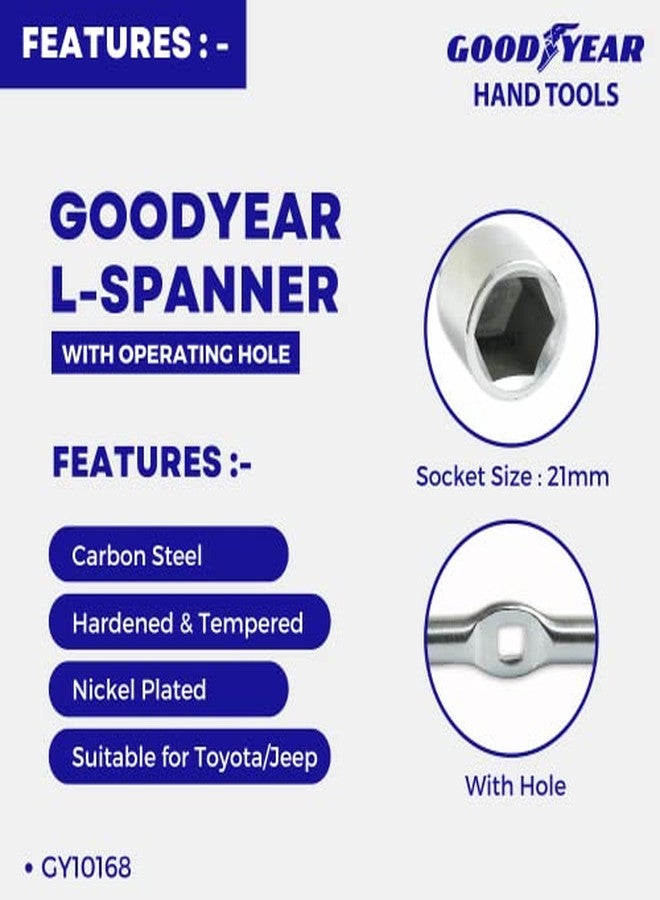 Goodyear L-Spanner, Metal L-Shaped Car Wheel Nut Spanner Single Sided L Type Wrench 21mm Single Sided L Type Wrench - Image 4