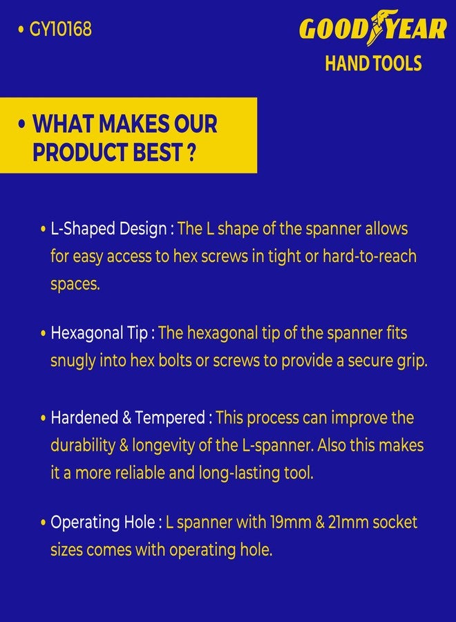 Goodyear L-Spanner, Metal L-Shaped Car Wheel Nut Spanner Single Sided L Type Wrench 21mm Single Sided L Type Wrench - Image 5