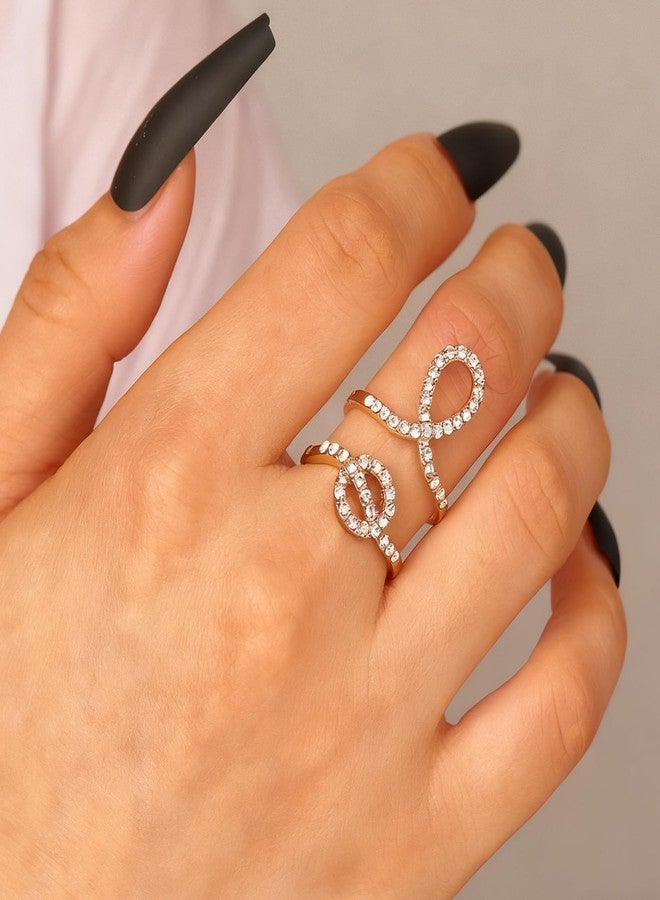 OATHYAN 5-6 Pcs 14K Gold Plated Open Rings Set for Women, Bow Rhinestones Design Chunky Y2K Stacking Rings Pack (Crown-6 pcs) - Image 4
