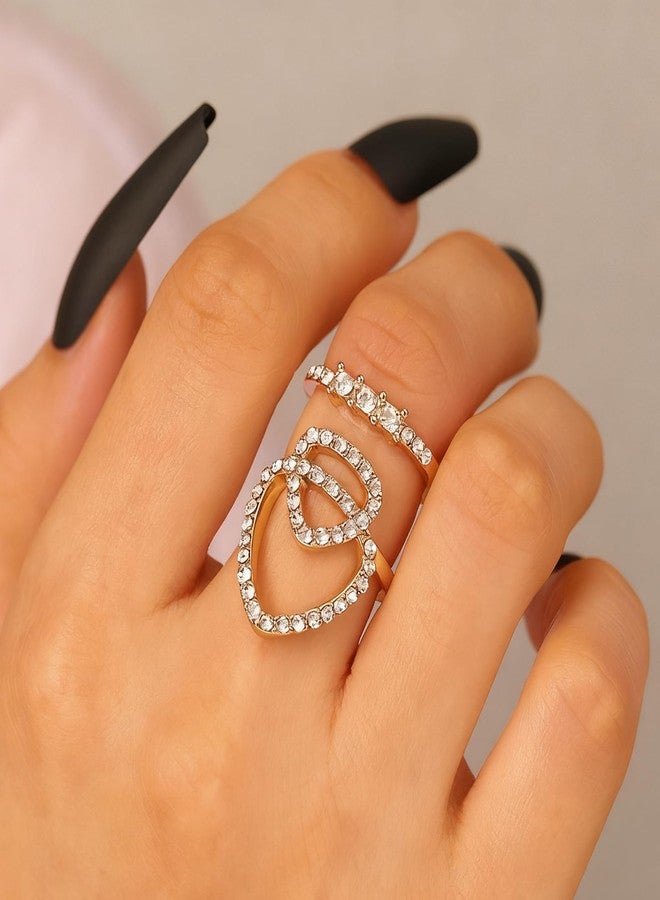 OATHYAN 5-6 Pcs 14K Gold Plated Open Rings Set for Women, Bow Rhinestones Design Chunky Y2K Stacking Rings Pack (Crown-6 pcs) - Image 5