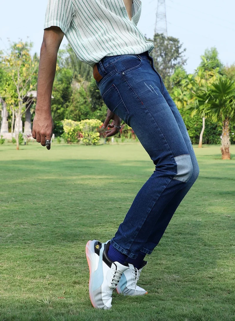CAHOOT  Men's Blue Contrast Patch Distressed Denim Jeans for Men | Best Price UAE