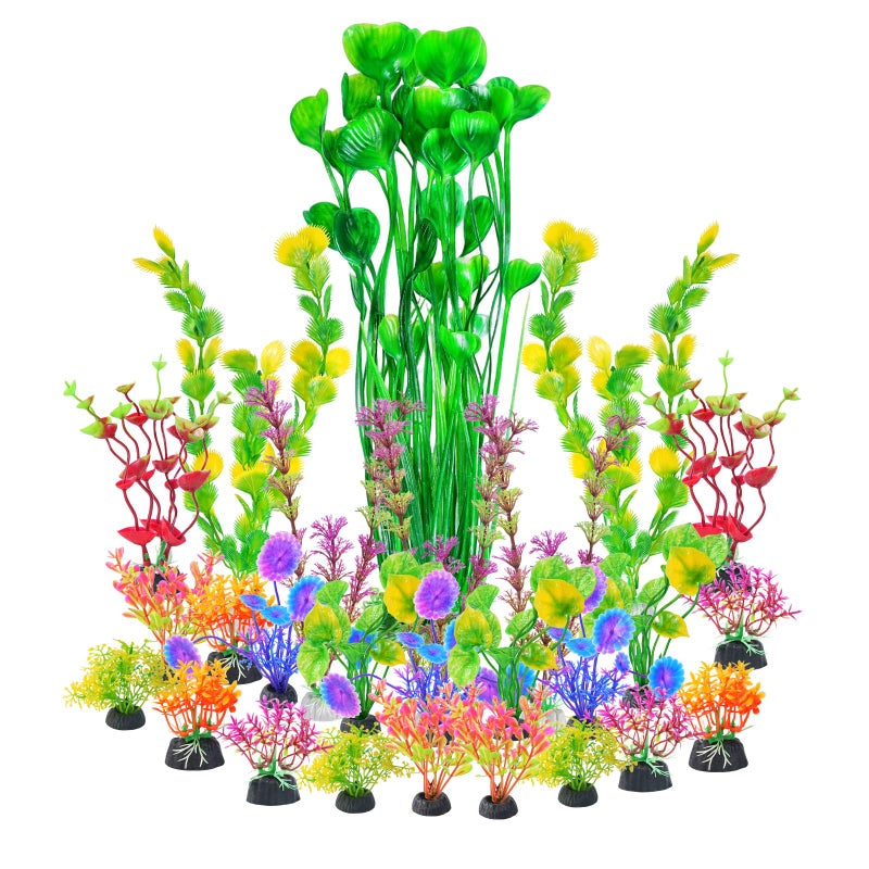 AQUANEAT 26pcs Artificial Fish Tank Plants, Multi Color Plastic Aquarium Accessories - Image 1