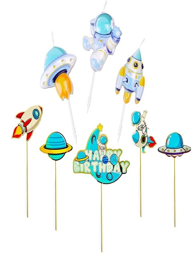 Partysanthe Out of Space Astronaut Theme Birthday Candle for Galaxy Space Astronaut Rocket Theme Party - Pack of 8pcs - Image 1