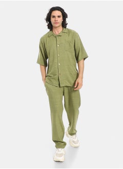 Red Circle Linen Turn Down Collar Shirt and Pants Set  - Image 1