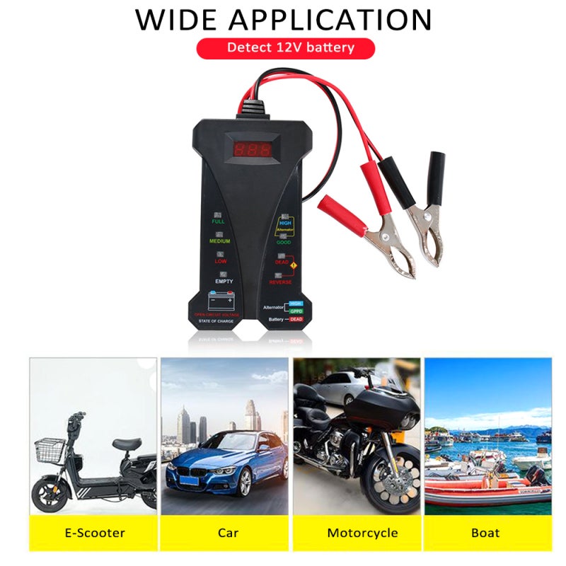 12V Automotive Battery Tester: Black Digital Tester With Rapid Precise Readings - Simple 3-Digit Display Audible Alert for Cars Motorcycles E-Scooters Boats - Image 5