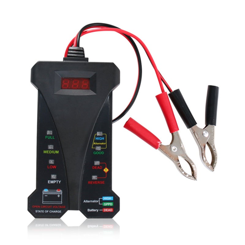 12V Automotive Battery Tester: Black Digital Tester With Rapid Precise Readings - Simple 3-Digit Display Audible Alert for Cars Motorcycles E-Scooters Boats - Image 1