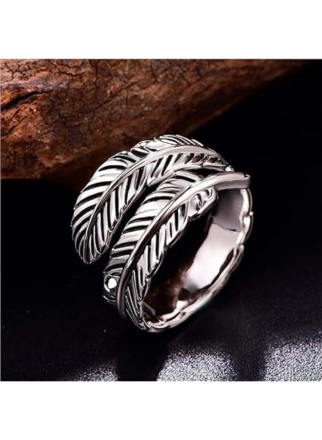 Sterling silver feather ring, adjustable and stackable vintage style, suitable for both women and men. - Image 4