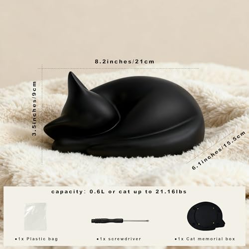 Benzoyl Sleeping Cat Urn for Ashes with Paw Print Kit, Capacity 0.5L, Carefully Handmade Resin Pet Urns for Cats, Thoughtful Pet Loss Gifts and Cat Memorial for Ashes Keepsake (Black) - Image 4