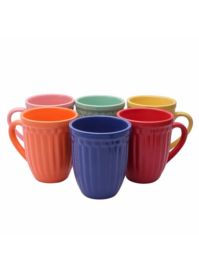 Anwaliya Crown Series Wool Embossed Ceramic Coffee Mug Set of 6 (280ml) Handcrafted Design Tea Cups Stackable, Chip Resistant, Large Serving Green Tea Cups, (Color May Vary) - Image 5