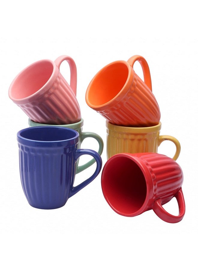 Anwaliya Crown Series Wool Embossed Ceramic Coffee Mug Set of 6 (280ml) Handcrafted Design Tea Cups Stackable, Chip Resistant, Large Serving Green Tea Cups, (Color May Vary) - Image 1