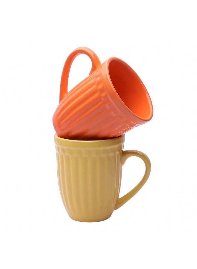 Anwaliya Crown Series Wool Embossed Ceramic Coffee Mug Set of 6 (280ml) Handcrafted Design Tea Cups Stackable, Chip Resistant, Large Serving Green Tea Cups, (Color May Vary) - Image 4