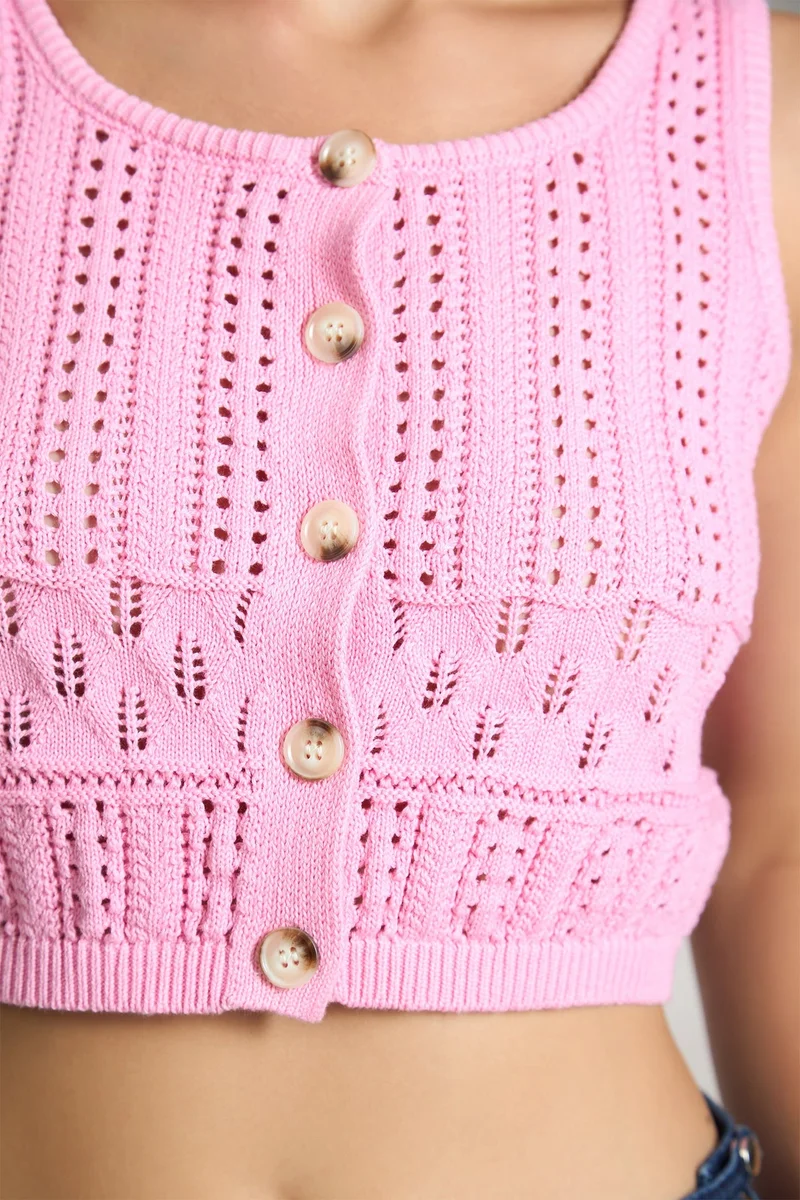 Virgio Pink Solid Cotton Front Button Closure Cardigan for Women for Women | Best Price UAE