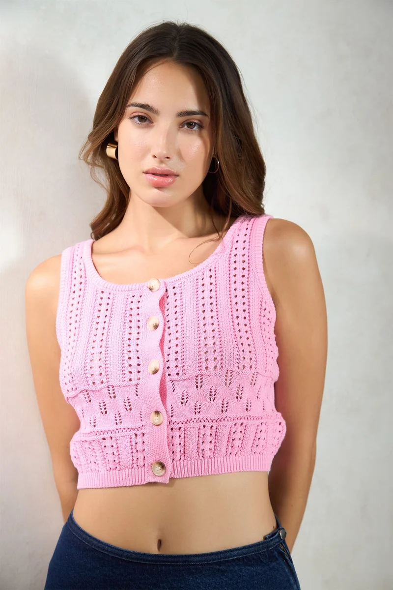فيرجيو Solid Cotton Front Button Closure Cardigan for Women