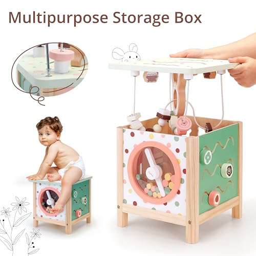 PairPear Wooden Activity Cube Montessori Toys Wooden Play Cube Activity Center Baby Busy Board Multifunctional Early Educational Development Toys Sensory Gifts for Toddlers Girls Boys 1 2 3 Year Old - Image 5