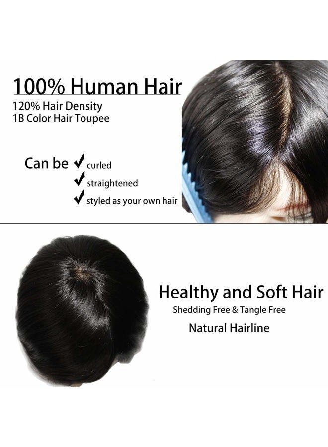 Lumeng Toupee Men Wigs Hairpiece Male Hair Unit Bolding Man Replacement 100% Human Hair Mono Lace With Npu Around Lace Systems 6x8 Inch 6 Inch Length Color 1B Off Black - Image 3