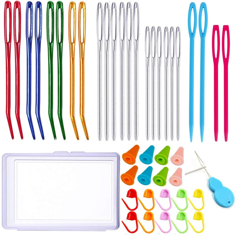 YAxis 24 Pcs Assorted Yarn Needles Bent Tapestry Needle Weaving Needle Darning Needles with Storage Box Knitting Stitch Counter Needle Threader