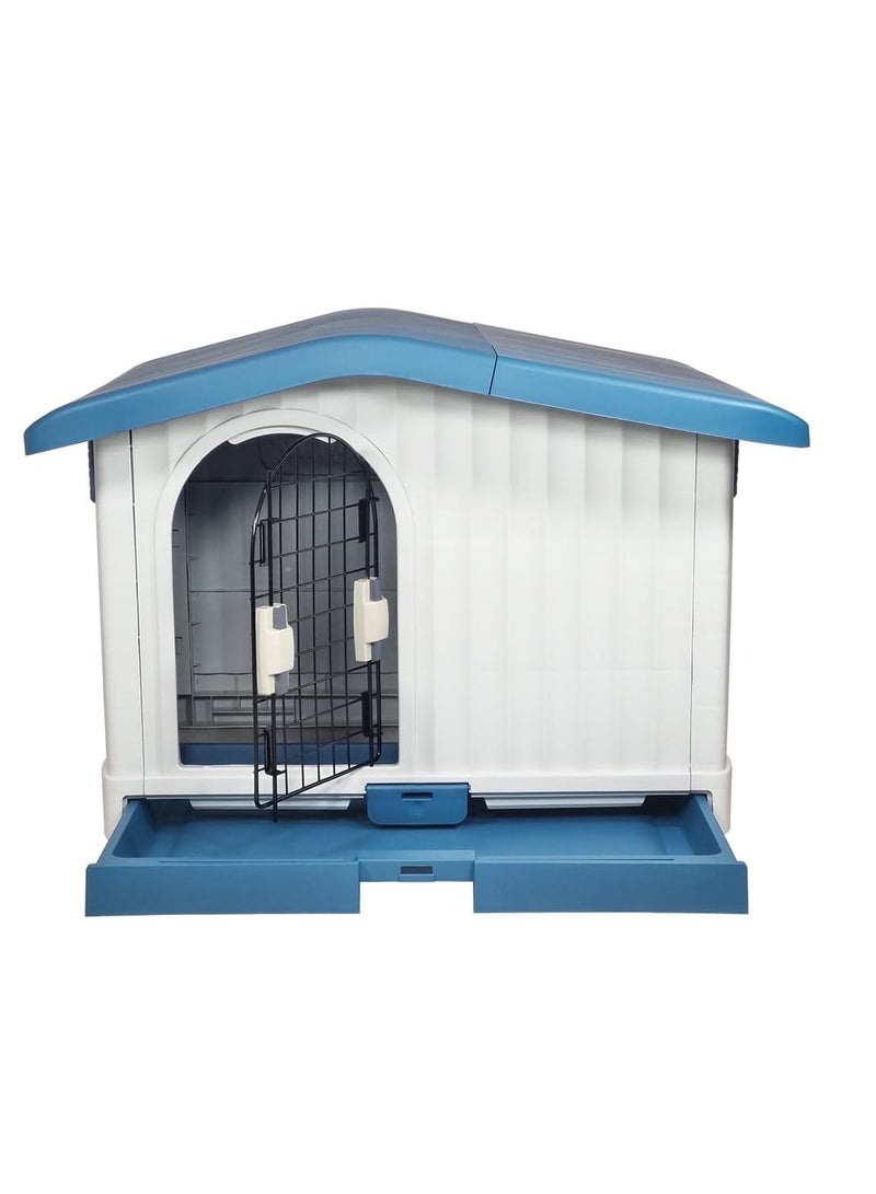أن ان سي بيتس بيت بلاستيكي للكلاب الصغيرة والمتوسطة الحجم، بيت متين من مادة البولي بروبيلين مع سقف قابل للرفع وفتحات تهوية وصينية قابلة للإزالة، سهل التنظيف وسريع التجميع للاستخدام الداخلي والخارجي 88 سم (أزرق) - Image 1