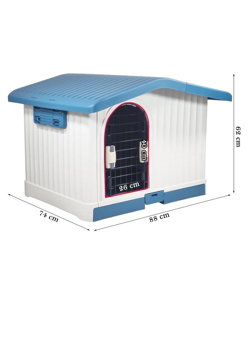 أن ان سي بيتس بيت بلاستيكي للكلاب الصغيرة والمتوسطة الحجم، بيت متين من مادة البولي بروبيلين مع سقف قابل للرفع وفتحات تهوية وصينية قابلة للإزالة، سهل التنظيف وسريع التجميع للاستخدام الداخلي والخارجي 88 سم (أزرق) - Image 2