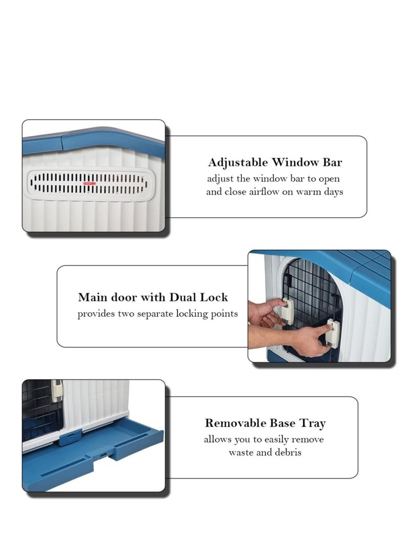 أن ان سي بيتس بيت بلاستيكي للكلاب الصغيرة والمتوسطة الحجم، بيت متين من مادة البولي بروبيلين مع سقف قابل للرفع وفتحات تهوية وصينية قابلة للإزالة، سهل التنظيف وسريع التجميع للاستخدام الداخلي والخارجي 88 سم (أزرق) - Image 3