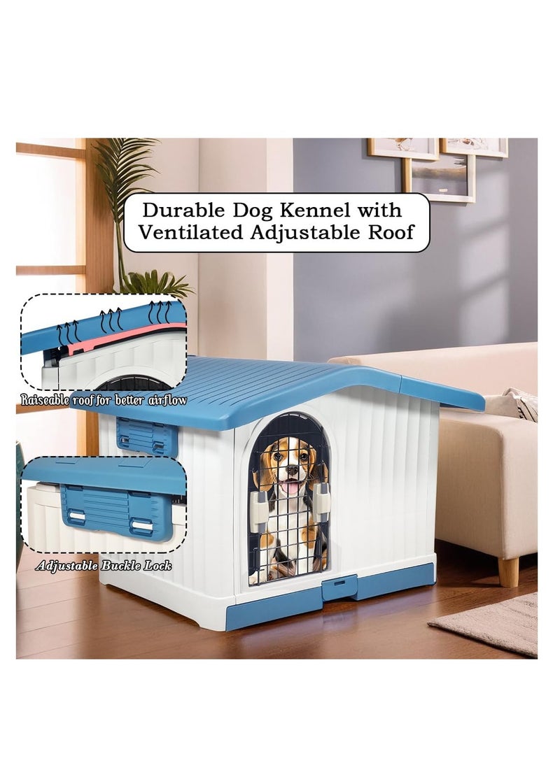 أن ان سي بيتس بيت بلاستيكي للكلاب الصغيرة والمتوسطة الحجم، بيت متين من مادة البولي بروبيلين مع سقف قابل للرفع وفتحات تهوية وصينية قابلة للإزالة، سهل التنظيف وسريع التجميع للاستخدام الداخلي والخارجي 88 سم (أزرق) - Image 4