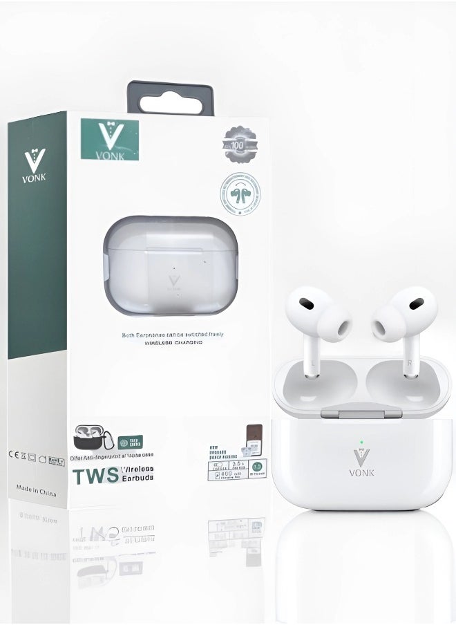 Original Bluetooth Pro headset from Vonk, second version, a wireless Bluetooth headset that supports wireless charging, features clear sound and noise isolation, works on all mobile phones such as iPh