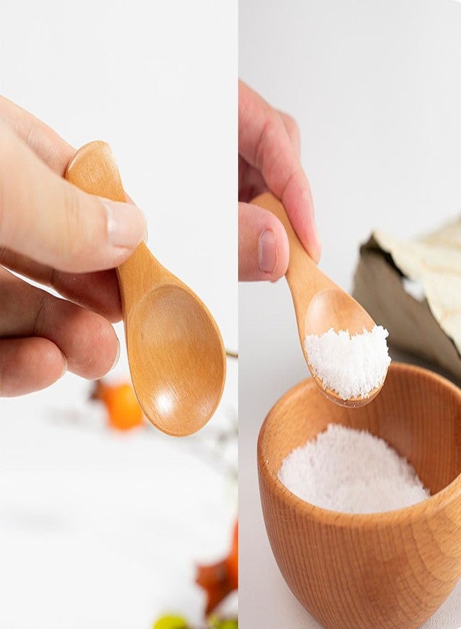 nanaxagly 2 Pcs Mini Wooden Spoon with Short Handle, Perfect for Small Jars of Jam Spices Condiments Sugar Honey Coffee Tea Mustard Ice Cream Milk Powder, Kitchen Accessories (Khaki) - Image 2