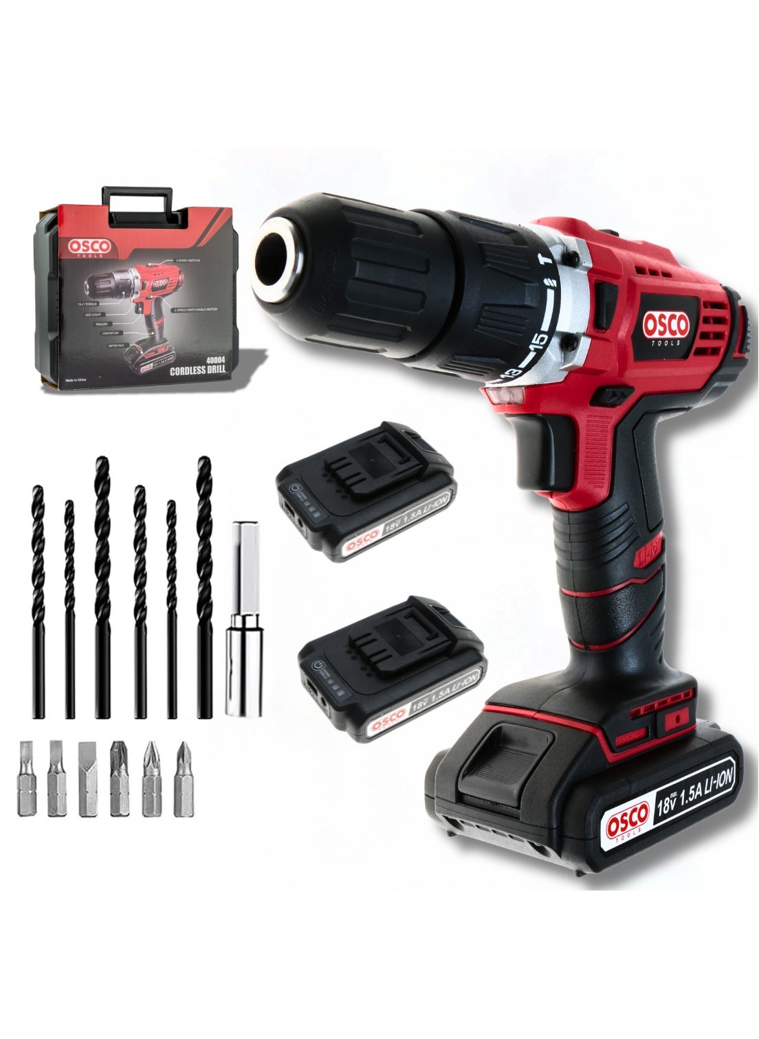 Osco Li-Ion Cordless Drill 18 Volt 1.5 Amp - Two Battery 