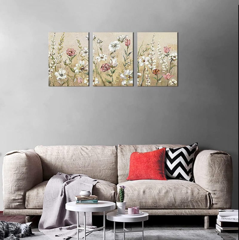 tigeridge Flowers Wall Art Pink White Canvas Art Modern Floral Canvas Picture Contemporary Canvas Artwork for Bedroom Living Room Bathroom Kitchen Home Office Wall Decor Framed Ready to Hang 36"W x 16"H - Image 4