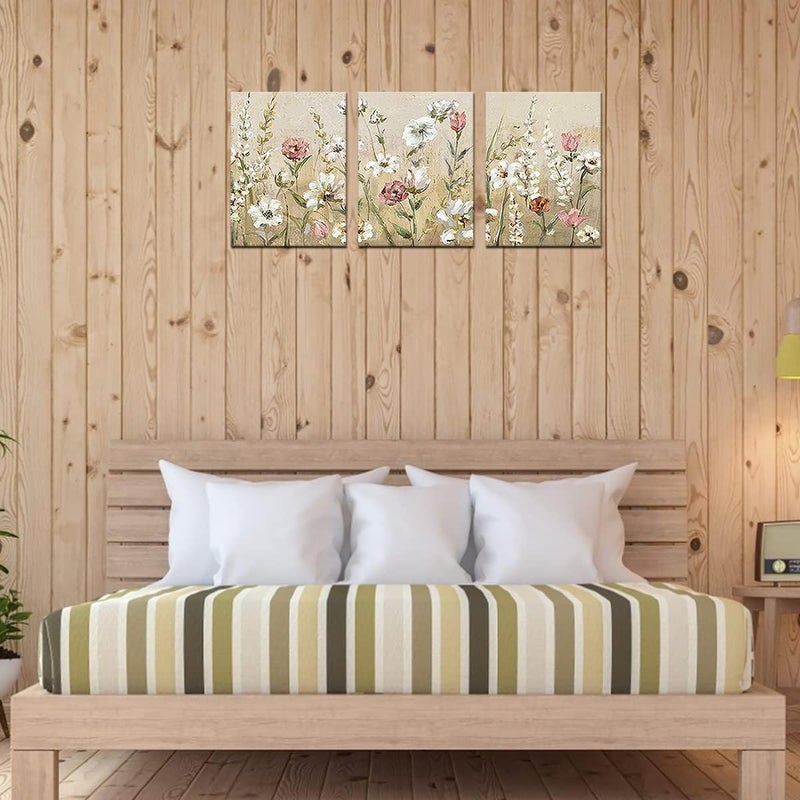 tigeridge Flowers Wall Art Pink White Canvas Art Modern Floral Canvas Picture Contemporary Canvas Artwork for Bedroom Living Room Bathroom Kitchen Home Office Wall Decor Framed Ready to Hang 36"W x 16"H - Image 3