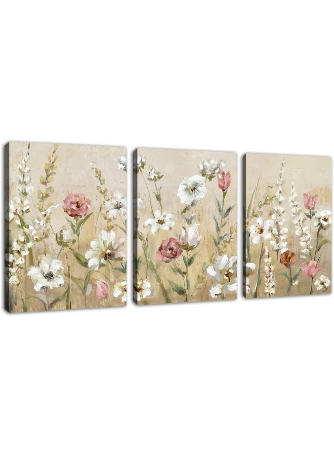 tigeridge Flowers Wall Art Pink White Canvas Art Modern Floral Canvas Picture Contemporary Canvas Artwork for Bedroom Living Room Bathroom Kitchen Home Office Wall Decor Framed Ready to Hang 36"W x 16"H - Image 1