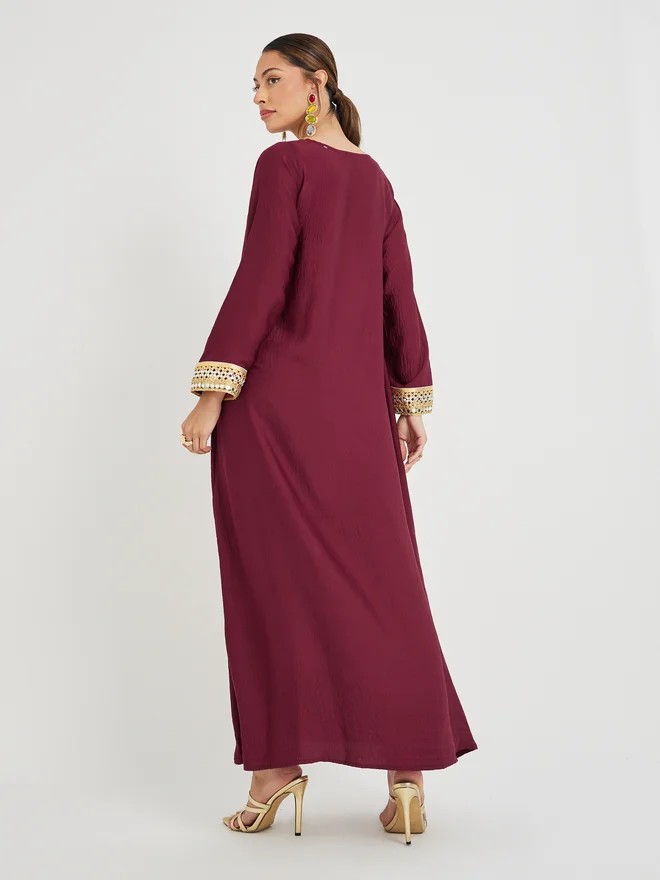 Styli Styli Lace Trim Boat Neck A-Line Jalabyia