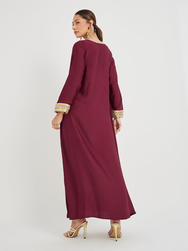 Styli Styli Lace Trim Boat Neck A-Line Jalabyia - Image 4