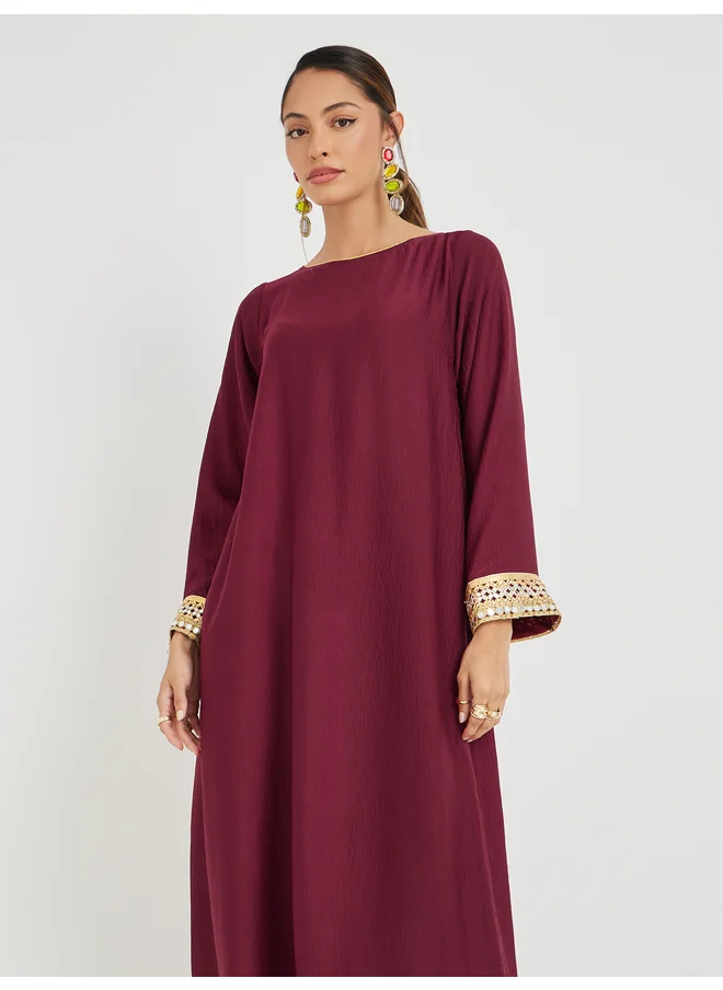 أميرة Amirah Lace Trim Boat Neck A-Line Jalabyia