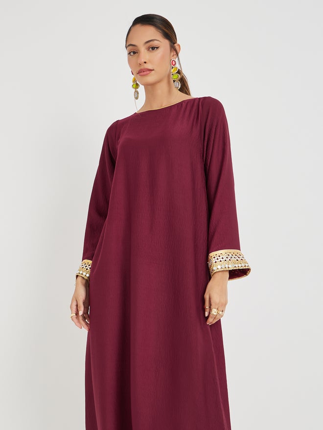 Styli Styli Lace Trim Boat Neck A-Line Jalabyia - Image 2