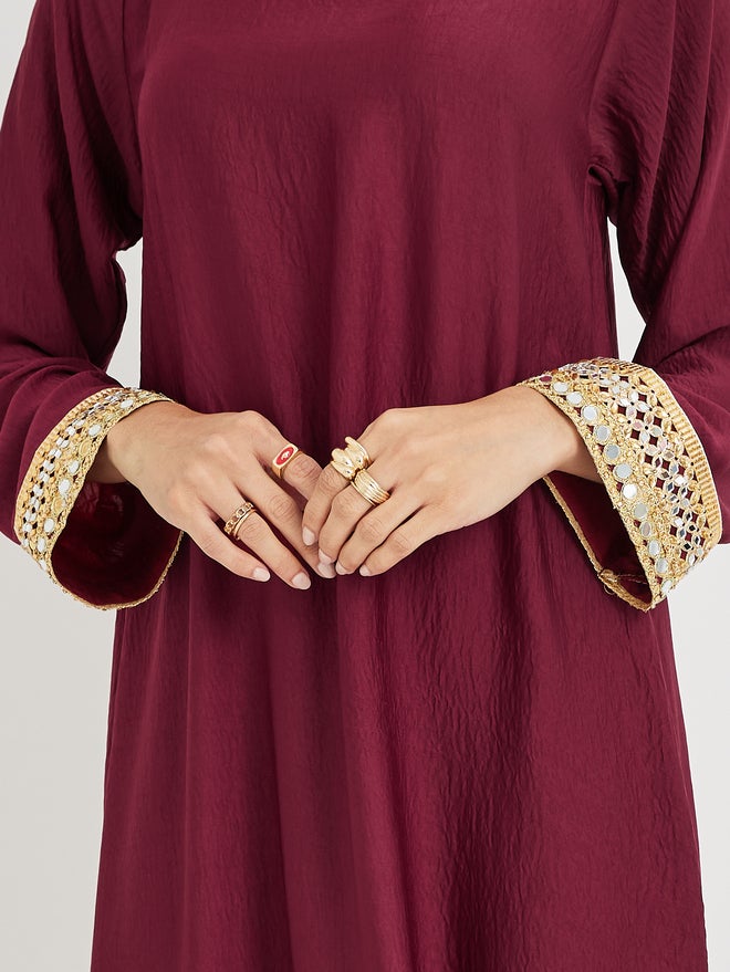 Styli Styli Lace Trim Boat Neck A-Line Jalabyia - Image 3