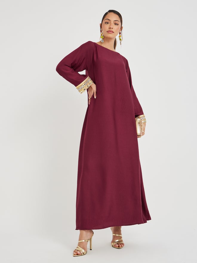Styli Styli Lace Trim Boat Neck A-Line Jalabyia - Image 1