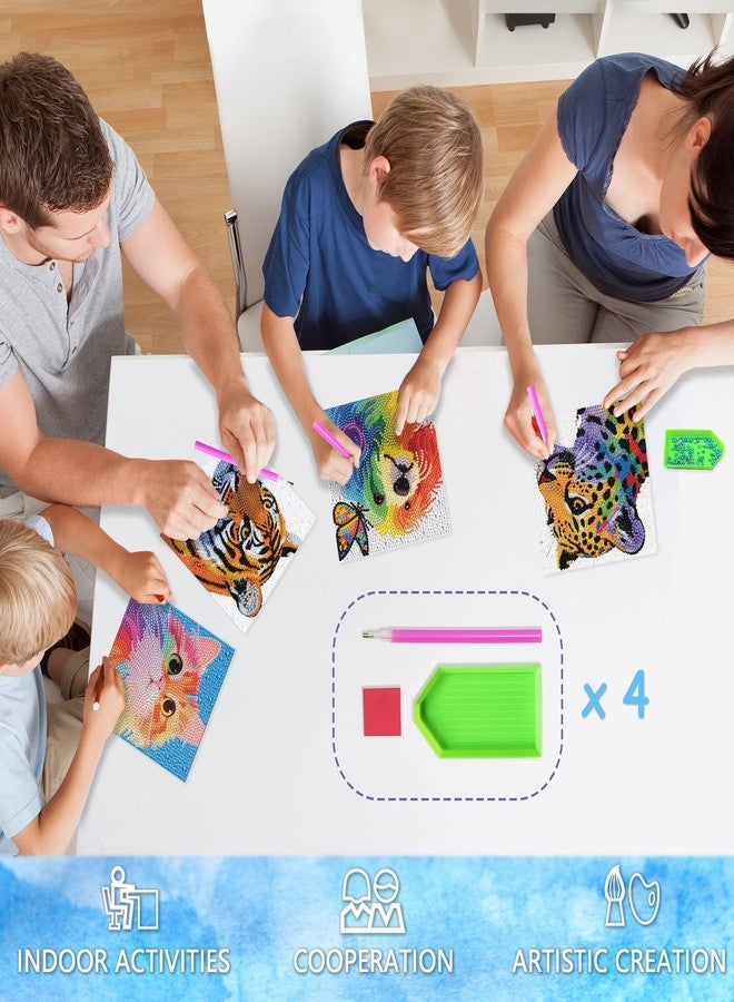 مجموعة أدوات الرسم بالألماس من جيزفايان، 4 قطع، للأطفال، 6 بوصات، فن الأحجار الكريمة على شكل حيوانات، مع 4 مجموعات أدوات، رسم بالأحجار الكريمة للمبتدئين، هدية حرفية إبداعية للمراهقين والأطفال (نمر وفهد). - Image 5