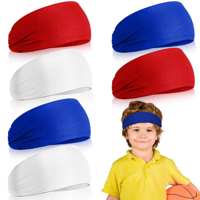 Deekin Boys Headbands 6 Pcs Athletic Sweatbands Football Headbands for Youth SweatAbsorbing Elastic Hairbands Red White Blue - Image 2