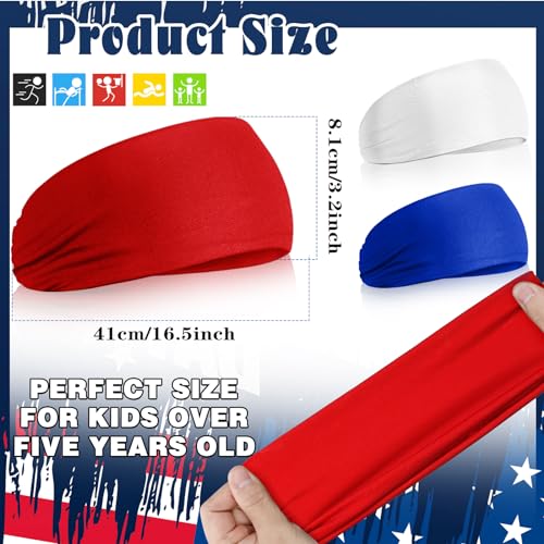 Deekin Boys Headbands 6 Pcs Athletic Sweatbands Football Headbands for Youth SweatAbsorbing Elastic Hairbands Red White Blue - Image 3