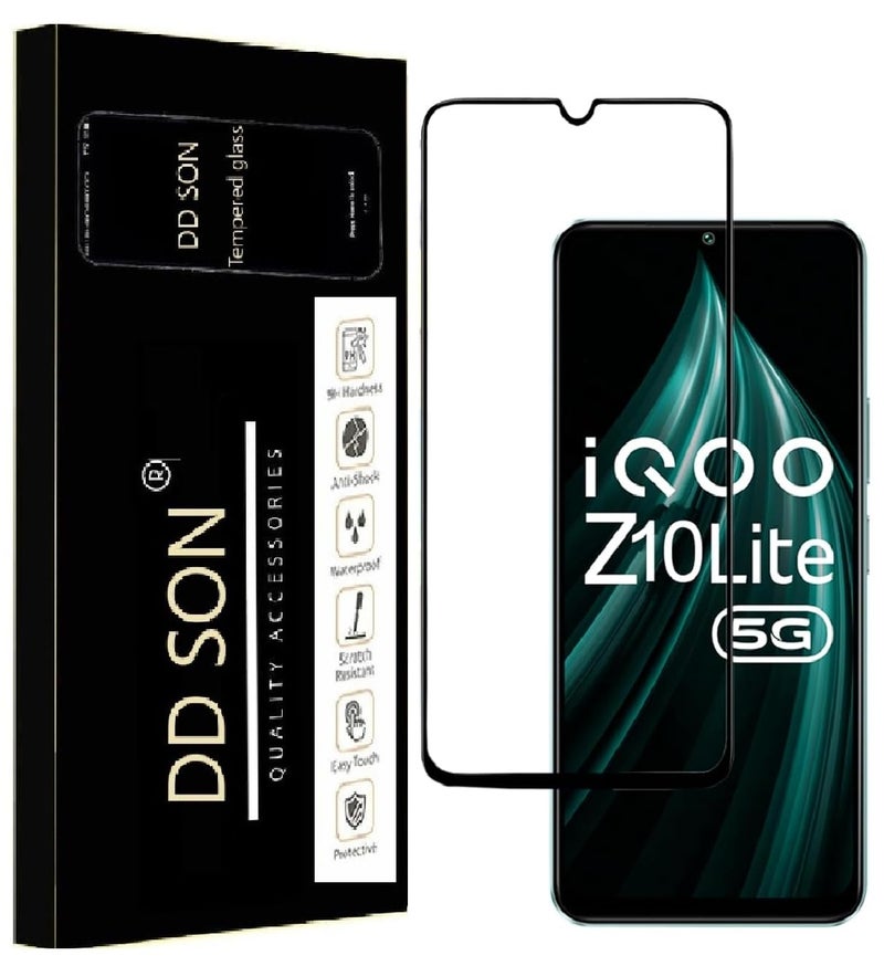 DD SON Tempered Glass Screen Protector Compatible for iQOO Z10 Lite 5G with Edge to Edge Coverage and Easy Installation kit,Black - Image 1