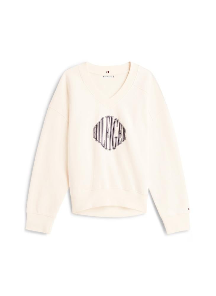 تومي هيلفيغر بلوزة قطنية برقبة على شكل حرف  برسومات - Image 5