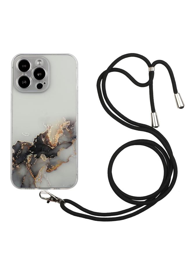 اس-توب جراب لهاتف iPhone 14 Pro مصنوع من مادة TPU بنمط رخامي مجوف ومضاد للصدمات مع حبل لحزام الرقبة - Image 1