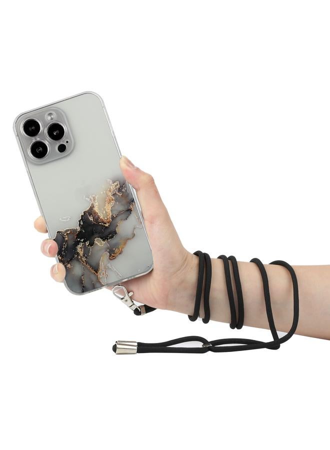 اس-توب جراب لهاتف iPhone 14 Pro مصنوع من مادة TPU بنمط رخامي مجوف ومضاد للصدمات مع حبل لحزام الرقبة - Image 3